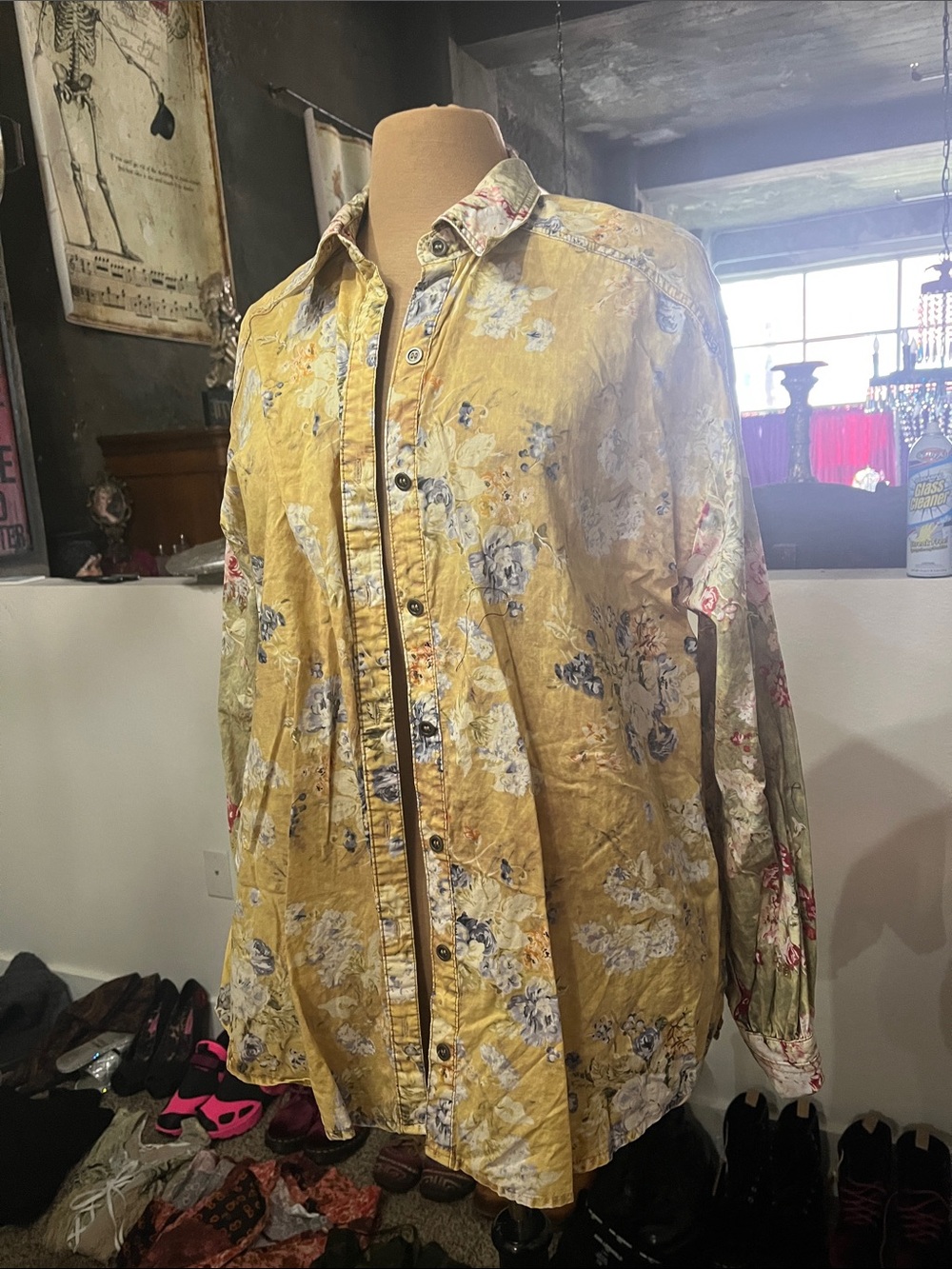 Women's Floral Button-Down Shirt - Yellow Lu different colored flower patterns